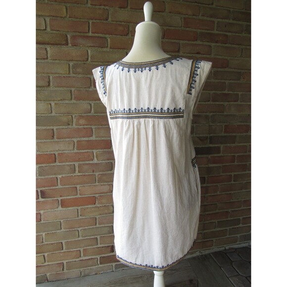 World Market Women S/M Cotton Linen Tunic Mini Dress Embroidered Boho Chic Ivory - Picture 8 of 11